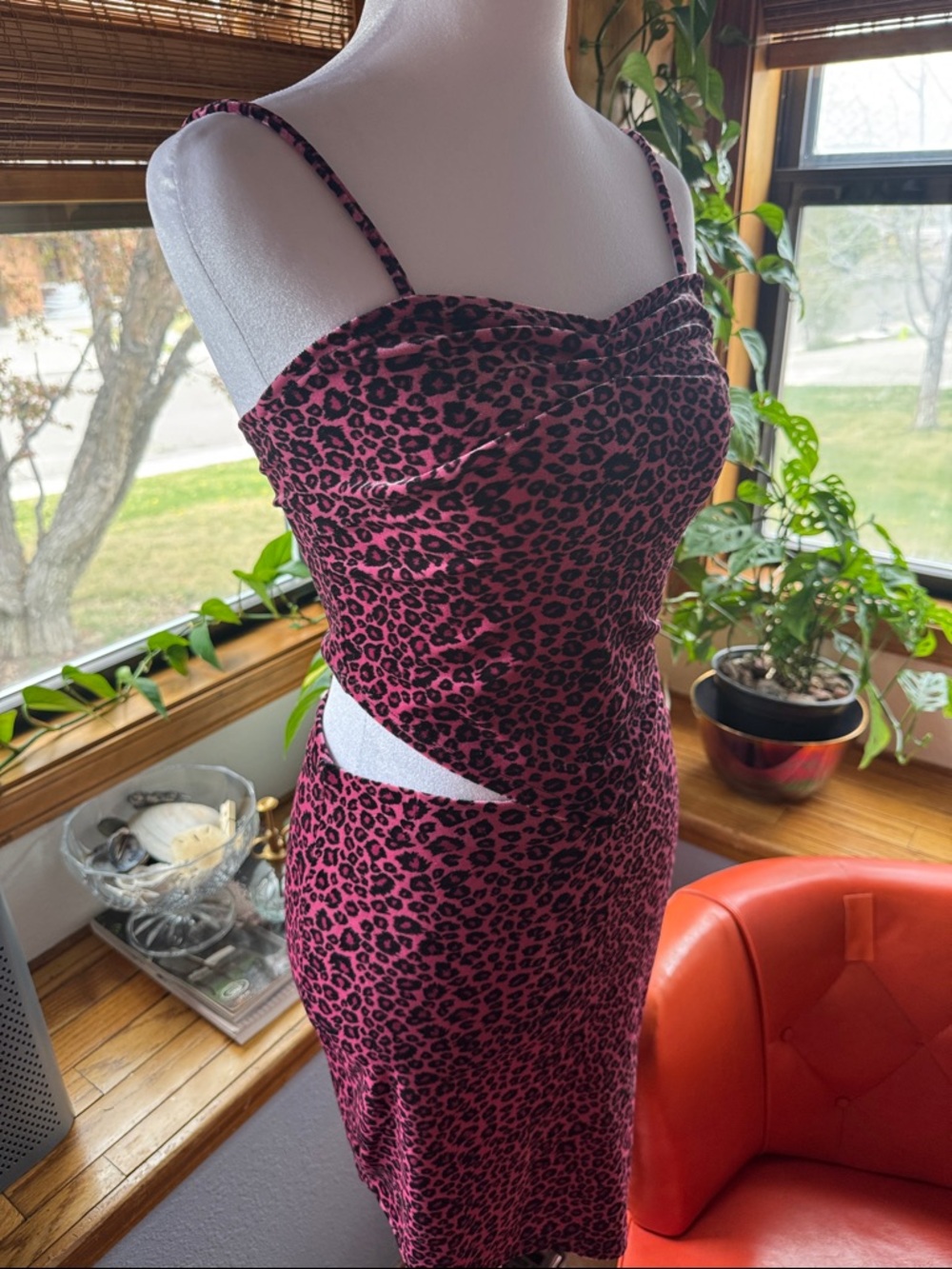 π VTG Seven Sisters Pink Leopard Velvet Matching Set - Made in USA - Picture 3 of 9